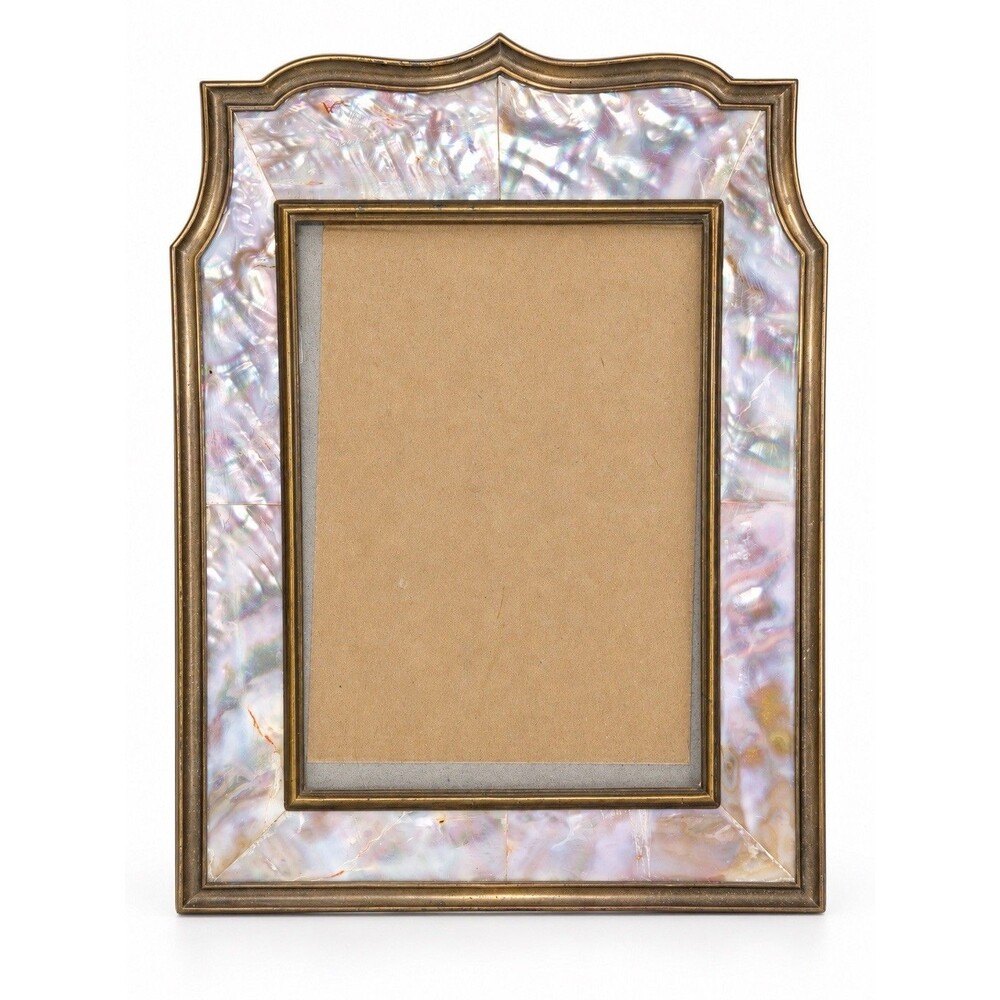 Stiffel Mother of Pearl Tabletop Picture Frame Holds 5x7” Photo Metal